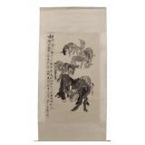 HUANG ZHOU Chinese Scroll Painting of Donkeys.