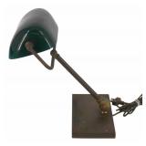 Antique Gilt Metal Desk Lamp With Emerlite Shade.