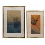 (2) ASAO HABU Japanese Framed Watercolors.