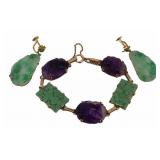 JEWELRY. 14kt Gold, Jade and Amethyst Bracelet.