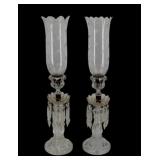 BACCARAT Pair Of Glass Candlesticks With Etched