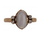 JEWELRY. Sugarloaf Moonstone and Diamond Ring.