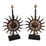 A Pair Of Metal Gear / Sunburst / Brutalist Lamps