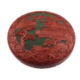 Chinese Two Color Carved Cinnabar Lidded Box.