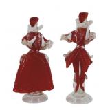 A Pair of Red Venetian Glass Figures