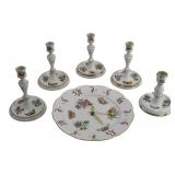 Herend Queen Victoria Candlesticks & Clock.