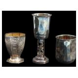 JUDAICA. (3) Assorted Sterling Kiddush Cups.