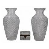 Pair of Finely Cut Glass Vases Together With A