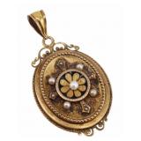 JEWELRY. Victorian Seed Pearl and Enamel Locket.