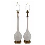 Midcentury Pair of Milk Glass Lamps.