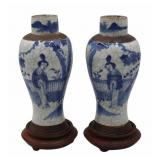 Pair of Chinese Blue and White Crackle Glaze Vases