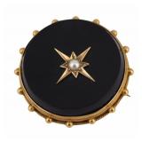 JEWELRY. Victorian 9kt Gold, Onyx and Pearl Hair