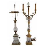 Two Glass & Bronze Neoclassical Style Lamps.