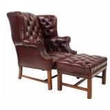 Vintage Leather Upholstered Wing Chair & Ottoman.
