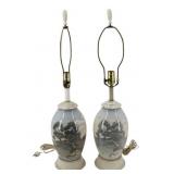 Pair of Royal Copenhagen (?) Porcelain Lamps.