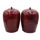 Pair of Chinese Sang de Beouf Lidded Jars.