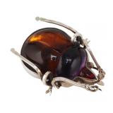 JEWELRY. Silver and CHUNKY Colored Gem Bug Brooch