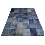Vintage And Finely Hand Made Blue Patchwork Carpet