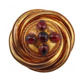 JEWELRY. Victorian Gold and Garnet Cabochon Brooch