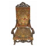 Antique Needlepoint Upholstered Throne Chair.
