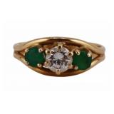 JEWELRY. 14kt Gold, Emerald, and Diamond Ring.