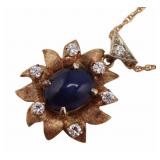 JEWELRY. 13.5kt Sapphire Cabochon and Diamond