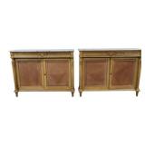 Antique Pair Of Louis XV1 Style Marbletop Cabinets