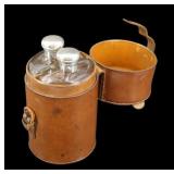 SILVER English Leather Cased Travelling Drinks Set