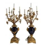 Fine Antique Pr of Bronze Mounted Cobalt Porcelain