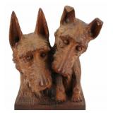 Antique Signed Carved Wood Scotty Dog Sculpture.