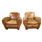 Art Deco Pair of Leather Lounge Chairs.