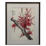 Signed Chinese Painting of a Pink Flowering Tree.
