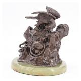UNSIGNED Bronze Sculpture Of An Eagle On Rocks.
