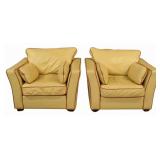 Vintage Pr of Art Deco Style Leather Club Chairs.