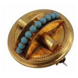 JEWELRY. Victorian Gold and Blue Enamel Brooch