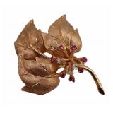 JEWELRY. 13.25kt Gold, Ruby and Diamond Brooch.