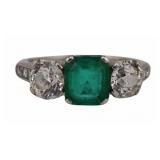 JEWELRY. Platinum, Emerald and Diamond Ring.