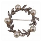 JEWELRY. 13.25kt Gold Pearl and Diamond Wreath