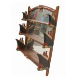 Vintage Mirror Back Etagere With Carved Ship Sides