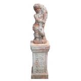 Antique Terracotta Cherub On Stand.