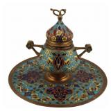 F. Barbedienne Champleve and Bronze Inkwell.