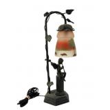 Vintage Bronze Cherub Lamp & Painted Shade.