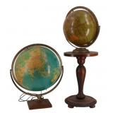 2 Antique Globes, 1 On Stand.