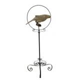 Finely Carved Wood Parrot In Metal Stand