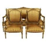 Louis XV1 Style Finely Carved Giltwood Settee &