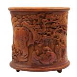Chinese Wood Carved Brush Pot.
