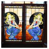 Lot Of 2 Framed Leaded Glass & Mirrored Windows.