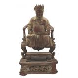Chinese Wood Carving of a Seated Figure on Throne.