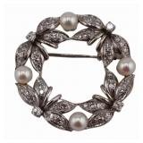 JEWELRY. Signed RMU 14kt Gold, Pearl and Diamond