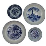 Collection of (4) Blue and White Porcelain Dishes.